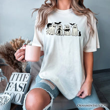 Load image into Gallery viewer, Ghosts and Cats Spooky T-Shirt, Whimsical Halloween Tee for Cozy Autumn Season
