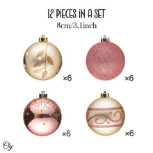Load image into Gallery viewer, Glamorous and Cute Shiny Pink and Rose Gold Christmas Ornament Set, Glittered and Girly Feminine Holiday Baubles
