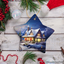 Load image into Gallery viewer, Glowing Winter Night Painting Ceramic Ornament, Warm and Inviting Christmas Tree Decor
