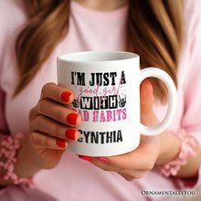 Carregar imagem no visualizador da galeria, Good Girl with Bad Habits Personalized Mug, Grunge Skeleton Hands Rebellious Gift With Custom Name
