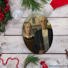Carregar imagem no visualizador da galeria, Grant Wood American Gothic Art Ceramic Ornament, Famous Painting Christmas Decoration Souvenir
