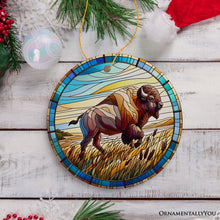 Carregar imagem no visualizador da galeria, Great Plains Bison Stained Glass Themed Ceramic Ornament, Nature of the American Wild West

