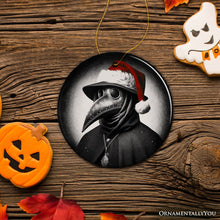 Carregar imagem no visualizador da galeria, Grim Plague Doctor With Santa Hat Ceramic Ornament, Dark Christmas Keepsake for Halloween Tree
