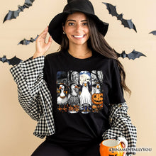 Load image into Gallery viewer, Halloween Goose in Costume T-Shirt, Spooky Fall Geese Tee for Bird Enjoyers
