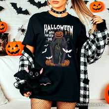 Cargar imagen en el visor de la galería, Halloween Will Never Die T-Shirt, Vintage Pumpkin Coffin Skeleton Tee
