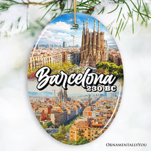 Carregar imagem no visualizador da galeria, Illustrated Barcelona Landmarks Ceramic Ornament, Spain Travel Souvenir and Christmas Gift
