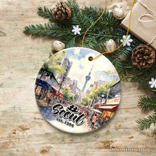Carregar imagem no visualizador da galeria, Illustrated Seoul South Korea Ceramic Ornament, Souvenir and Christmas Keepsake
