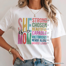Load image into Gallery viewer, Inspirational Christian Mom T-Shirt, Affirmation White Tee for Strong and Motivated Mothers

