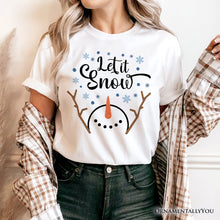 Carregar imagem no visualizador da galeria, Let It Snow Snowman T‑Shirt, Snowflakes Minimalist Tee for Winter Holiday Season
