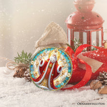 Carregar imagem no visualizador da galeria, Majestic Holy Santa Stained Glass Themed Ceramic Ornament, Handcrafted Angelic Christmas Decor
