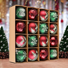 Load image into Gallery viewer, Majestic Winterly Nature Glittered Ornament Bauble Set, Red and Green Balls Bundle with Acorns, Snowflakes, and Spruce Tree Accents
