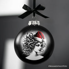 Carregar imagem no visualizador da galeria, Medusa Christmas Spooky Portrait Glass Ornament, Black Horror Halloween Tree Decoration
