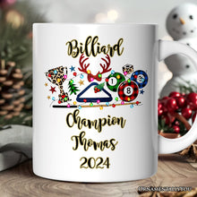 Carregar imagem no visualizador da galeria, Personalized Mug Billiards Buffalo Plaid Christmas, Pool Balls Snooker Gift
