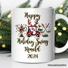 Carregar imagem no visualizador da galeria, Personalized Mug Golf Buffalo Plaid Christmas, Golf Cart, Putter and Trophy Golfing Gift
