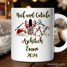 Carregar imagem no visualizador da galeria, Personalized Mug Nail Tech Buffalo Plaid Christmas, Pedicure Gift
