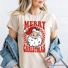 Carregar imagem no visualizador da galeria, Merry Christmas Santa T‑Shirt, Retro Red Checkered Tee for Classic Holiday Season
