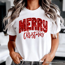 Carregar imagem no visualizador da galeria, Merry Christmas Sequin T‑Shirt, Bold Red Glitter Tee for Festive Holiday Season

