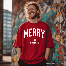 Carregar imagem no visualizador da galeria, Merry Cousin Retro Christmas T-Shirt, Matching Family Holiday Tee
