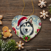 Carregar imagem no visualizador da galeria, Merry Holly Berry Siberian Husky Ornament, Whimsical Christmas Tree Decor
