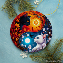 Carregar imagem no visualizador da galeria, Mystical Seasons Yin and Yang Cats Ceramic Ornament, Gift for White and Black Kitten Lovers
