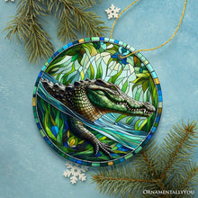 Load image into Gallery viewer, Nile Crocodile Stained Glass Style Ceramic Ornament, African Animals Christmas Gift and Decor
