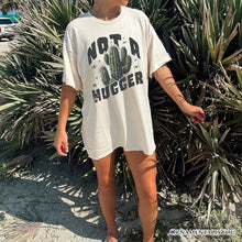 Carregar imagem no visualizador da galeria, Not a Hugger T-Shirt With Cactus, Funny Retro White and Natural Tee for Sarcastic Girls
