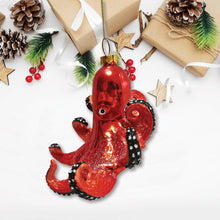 Carregar imagem no visualizador da galeria, Pacific Octopus Blown Glass Christmas Ornament, Sea Animal Creature

