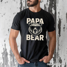 Carregar imagem no visualizador da galeria, Papa Bear Sunglasses T-Shirt, Black Vintage Tee for Cool Dads
