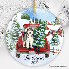 Carregar imagem no visualizador da galeria, Personalized Dog Red Truck Christmas Ornament
