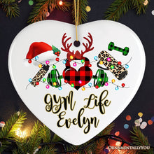 Carregar imagem no visualizador da galeria, Personalized Gym Buffalo Plaid Leopard Merry Christmas Ornament, Personal Trainer Gift
