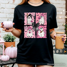 Cargar imagen en el visor de la galería, Pink Halloween Ghost T-Shirt, Coquette Spooky Season Tee for Girly Aesthetic
