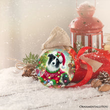 Carregar imagem no visualizador da galeria, Playful Border Collie with Santa Hat Ornament, Festive Canine Christmas Decor

