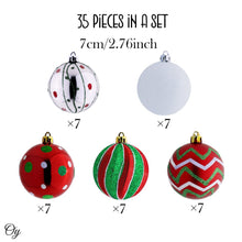 Carregar imagem no visualizador da galeria, Playfully Patterned Christmas Ornament Bauble Set, 35 Round Holiday Balls
