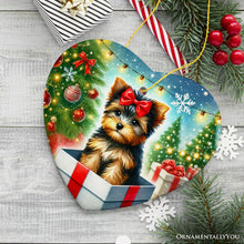 Carregar imagem no visualizador da galeria, Precious Yorkshire Terrier Christmas Gift Ornament, Sweet Holiday Scene Decor
