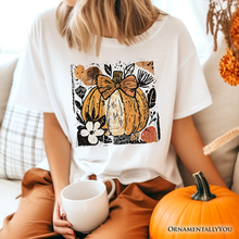 Load image into Gallery viewer, Pumpkin Fall Floral T-Shirt, Thanksgiving Coquette Bow Tee
