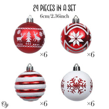 Load image into Gallery viewer, 24 Red and White Ornament Balls, Assorted Christmas Glitter Baubles

