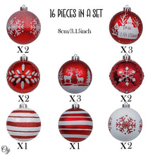 Load image into Gallery viewer, Red and White Shatterproof 16 Piece Christmas Ball Ornament Bundle, Candycane and Glittery Snowflakes
