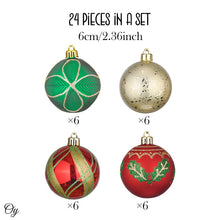 Load image into Gallery viewer, Refined Ornament Bauble Set, 24 Piece Red, Gold, and Green Glitter Christmas Bundle
