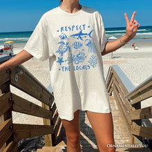 Carregar imagem no visualizador da galeria, Respect the Locals Ocean Animals T-Shirt, Cute White and Natural Vacation Tee
