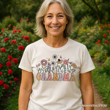 Load image into Gallery viewer, Retro Flowers Grandma T-Shirt, White Floral Tee Gift for Mothers Day
