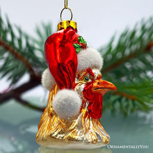 Load image into Gallery viewer, (Pre-Order) Rooster with Santa Hat Handblown Glass Christmas Ornament, Farm Chicken Holiday Decor
