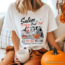 Cargar imagen en el visor de la galería, Salem Book Club Witches T-Shirt, Spooky Halloween Reading Girl Tee
