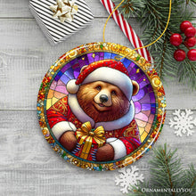 Load image into Gallery viewer, Santa Bear Stained Glass Style Ceramic Ornament, Christmas Gift and Decor
