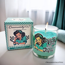Load image into Gallery viewer, Sassy Retro Girl Dazzling Green Candle, Basil Scented Brunette Girl Funny Gift
