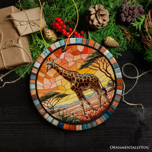 Load image into Gallery viewer, Serengeti Splendor Giraffe Stained Glass Style Ceramic Ornament, Safari Animals Christmas Gift and Decor
