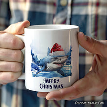 Carregar imagem no visualizador da galeria, Shark with Santa Hat Personalized Mug, Festive Christmas Gift With Custom Name and Date
