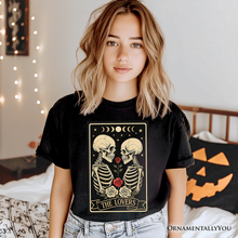 Carregar imagem no visualizador da galeria, Skeleton The Lovers T-Shirt, Tarot Card Gothic Moon Phases Rose Tee
