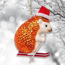 Carregar imagem no visualizador da galeria, Skiing Hedgehog Christmas Glass Ornament

