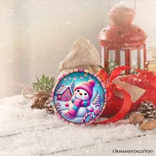 Load image into Gallery viewer, Snowman Candyland Pink Themed Ornament, Gift for Cozy Christmas Winter Wonderland
