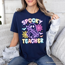 Cargar imagen en el visor de la galería, Spooky Teacher Neon Ghost T-Shirt, Retro Halloween Tee for Educators
